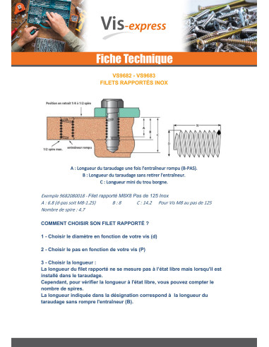 1 x Filet rapporté M14X28 Pas fin Pas de 150 Inox