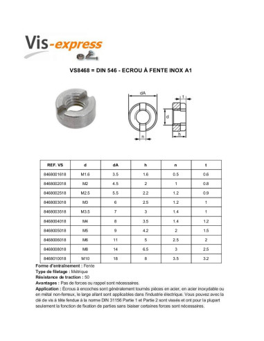 1 x Ecrou Cylindrique Fendue Inox A1 M5