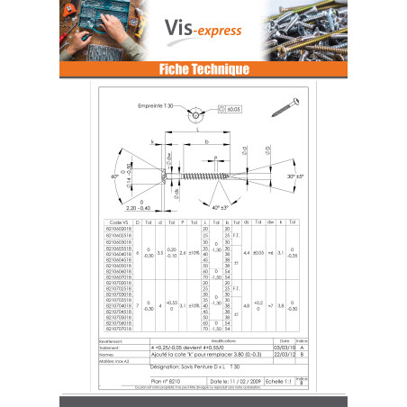 1 x Vis Penture 7X30 Filetage total TORX T30 Inox A2