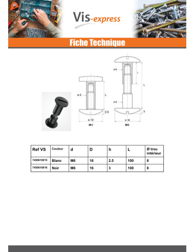 1 x Ecrou Relieur M4X35 Diamètre Tube 5 nylon...