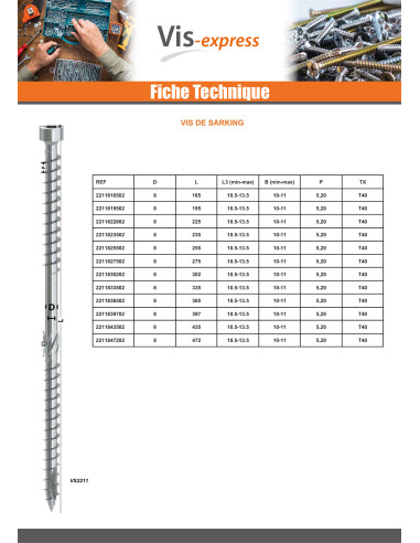 1 x Vis de sarking Tête cylindrique TC double...