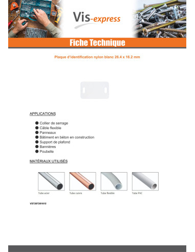 1 x PLAQUE D'IDENTIFICATION nylon blanc 26.4X16.2