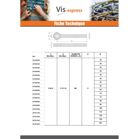 1 x Vis métaux à Oeil M8X30 Filetée sur 22 Acier zingué