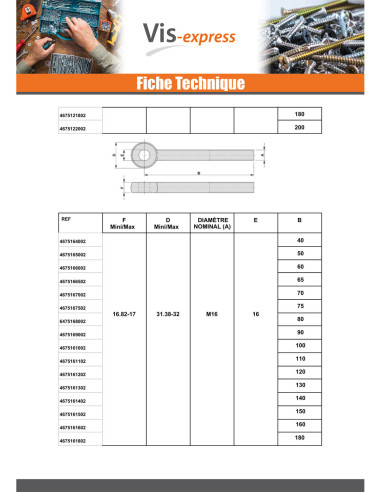 1 x Vis métaux à Oeil M24X120 Filetée sur 54...