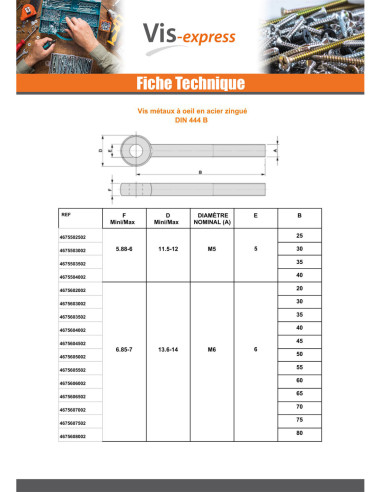 1 x Vis métaux à Oeil M24X180 Filetée sur 50...