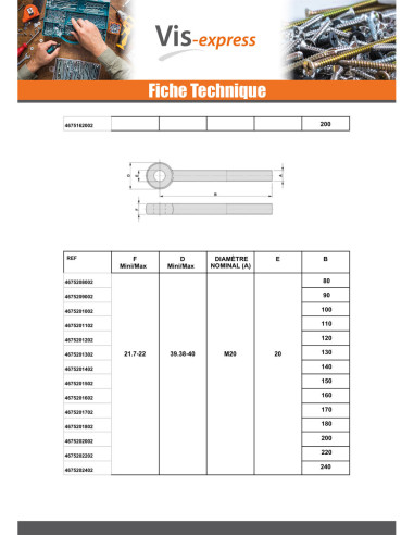 1 x Vis métaux à Oeil M16X90 Filetée sur 38...