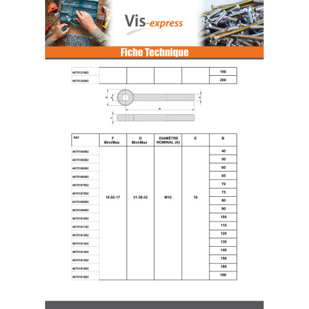 1 x Vis métaux à Oeil M10X140 Filetée sur 32 Acier zingué