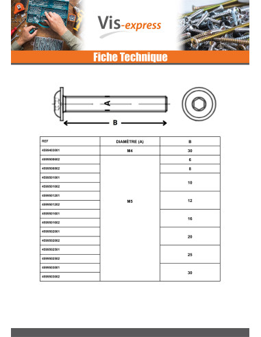 1 x Vis métaux BHC (Tête Bombée Hexagonal...
