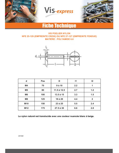 1 x Vis Poelier nylon naturel Polyamide 6.6 M5X6
