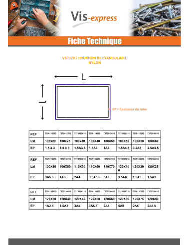 1 x Bouchon rectangle pour tube 80X50 épaisseur...