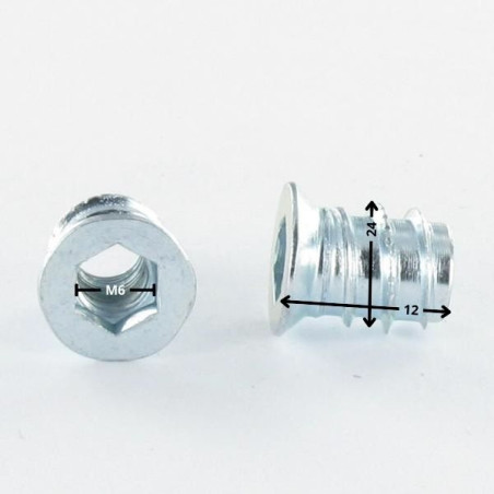 1 x Ecrou Clé de 6 HC6 M6 12X24 Acier zingué