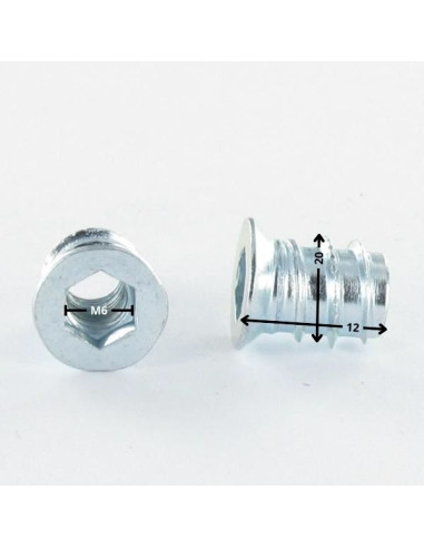 1 x Ecrou Clé de 6 HC6 M6 12X20 Acier zingué