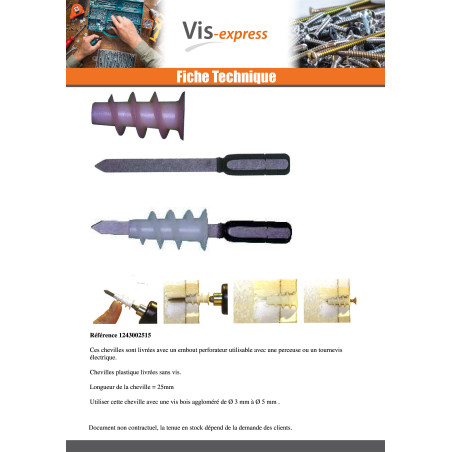 1 x Cheville METAL Vis autoperceuse RAWL 13X31 Avec Vis