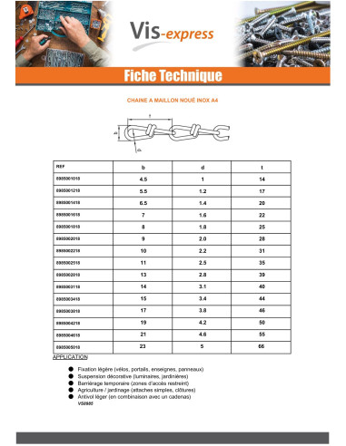 1 x M Chaîne à maillon noué Diamètre 5.0 Inox...