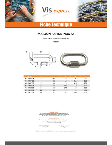 1 x Maillon rapide Inox A4 12
