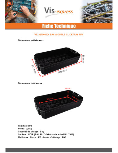 1 x BAC à OUTILS CLICKTRAY M74