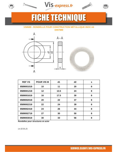 1 x Rondelle CONSTRUCT Métallique Inox A4 M24X44X8
