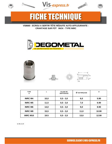 1 x Ecrou AVEUGLES Inox M6X14 INRC