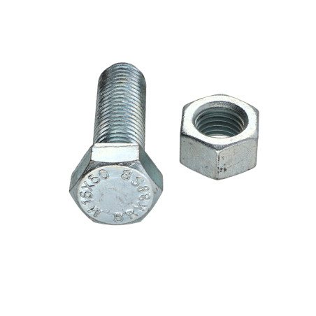 50 x Boulon (vendu avec Ecrou) Tête hexagonale TH M16X50 Classe 8.8 SB Acier zingué Rouille