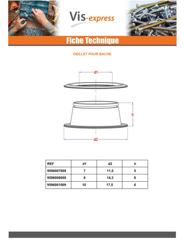 1 x Outils de pose avec oeillet BACHE Diamètre 10
