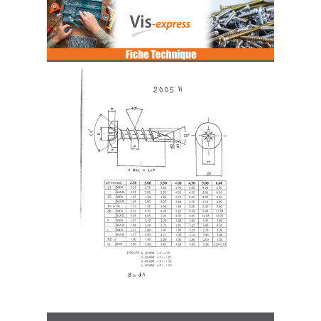 1 x VBA Vis bois agglo Tête ronde TR Pozi N°2 3.5X25 Acier zingué