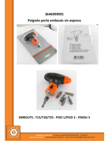 1 x POIGNEE Porte Embout VIS-EXPRESS