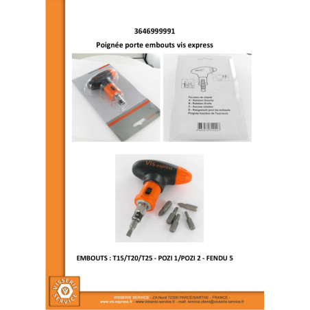 1 x POIGNEE Porte Embout VIS-EXPRESS