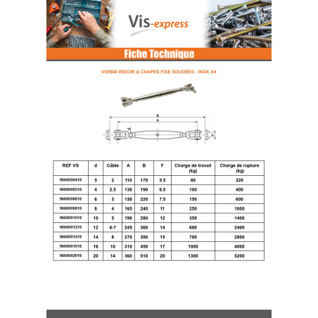 1 x Ridoir à chapes fixes soudées Inox A4 Diamètre 5