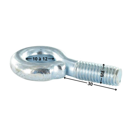 1 x Piton Métaux M8X30 Diamètre Oeil 10 à 12 Acier zingué