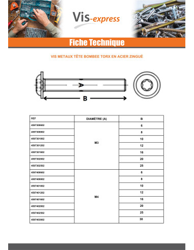1 x Vis métaux Tête bombée Embase collerette...