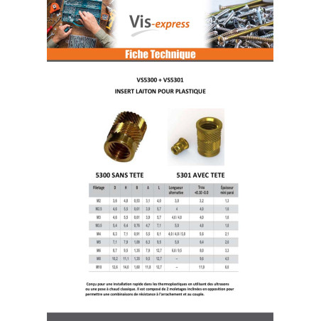 1 x Insert Avec Tête SONICFIX Laiton M5X7.9
