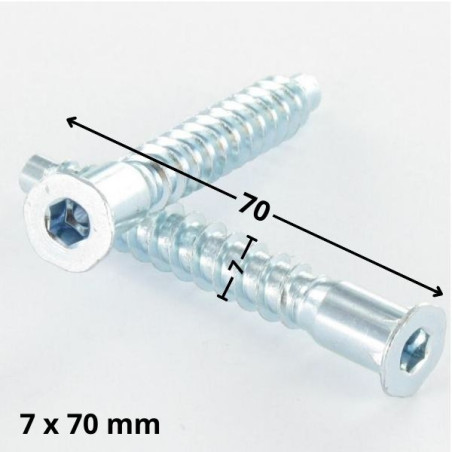 1 x Vis d'assemblage confirmat Tête fraisée Hexagonal creux 7X70 Filet tôle SS Cranté Acier zingué