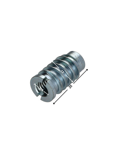 1 x Insert fileté bois fendu M8 13X25 Acier zingué