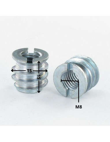 1 x Insert fileté bois fendu M8 15X15 Acier zingué
