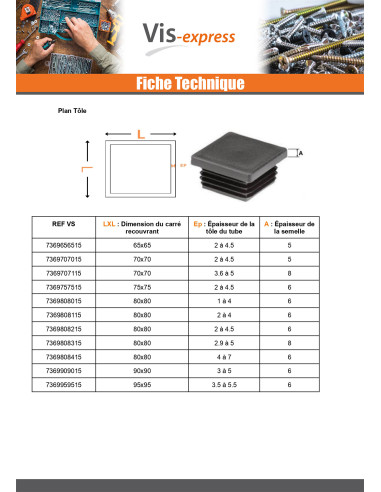 1 x Bouchon carré 35X35 épaisseur tole du tube...