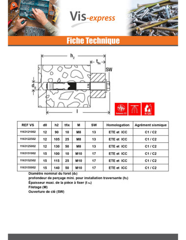 1 x Cheville Acier Fischer FH II 10/10 S