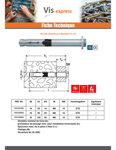 1 x Cheville Acier Fischer FH II 24/25 S