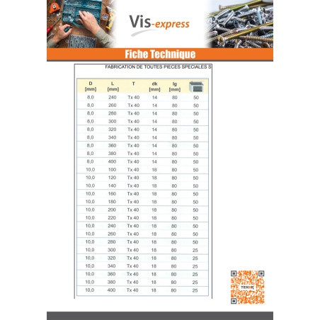 1 x Vis charpente TEKOR Tête fraisée Cranté TORX T30 6X200 Filetée sur 100 Pointe antifendage type 17 Acier zingué