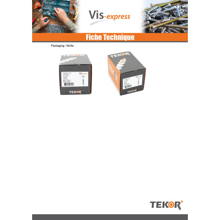 1 x Vis charpente TEKOR Tête fraisée Cranté TORX T25 5X60 Filetée sur 32 Pointe antifendage type 17 Acier zingué