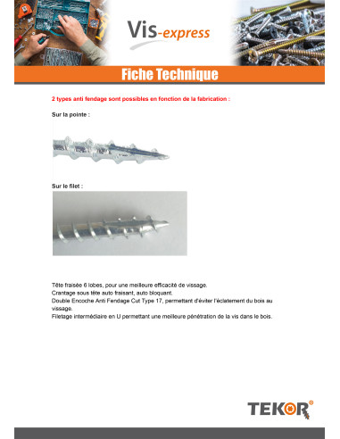 1 x Vis charpente TEKOR Tête fraisée Cranté...
