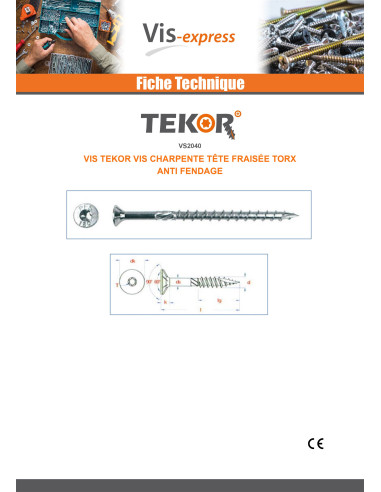 1 x Vis charpente TEKOR Tête fraisée Cranté...
