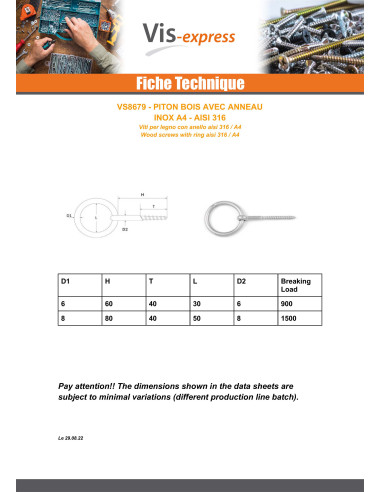 1 x Piton Anneau Filetage Bois 8X80 Filetée sur...