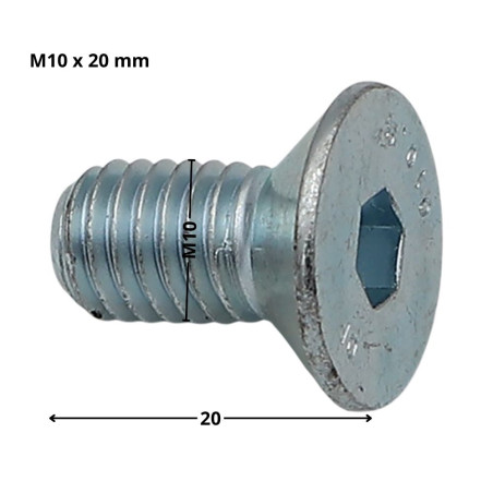 1 x Vis métaux FHC tête fraisée empreinte hexagonale creuse Clé de 6 HC6 M10X20 Filetage total Classe 10.9 Acier