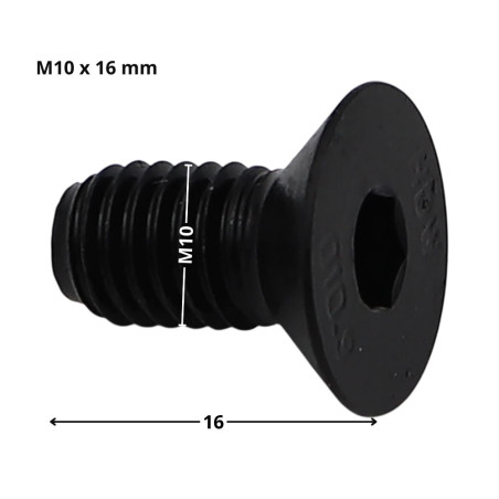 1 x Vis métaux FHC tête fraisée empreinte hexagonale creuse Clé de 6 HC6 M10X16 Filetage total Classe 10.9 Acier brut