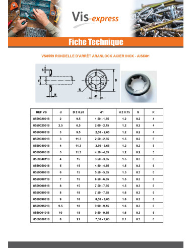 1 x Anneau ARANLOCK PLUS Inox A2 Arbre 6 Type 873