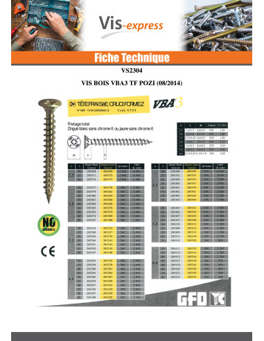 1 x VBA3 Tête fraisée Pozi 3X12 Bichromaté...