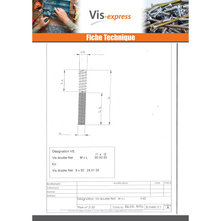 1 x Vis mixte pour pied de lit 8X70 32 Mm fileté bois 38 Mm fileté métaux Acier brut