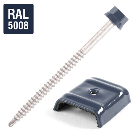 1 x Vis autoperceuse avec cavalier pour toiture 2 pièces Type E1 RAL5008 gris bleu 6.3X100