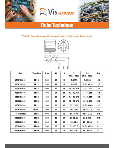 1 x Ecrou hexagonale SKM Tête ronde TR 10X2...