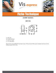 Ecrou hexagonale M7 S/PLAT 11 Pas de 150 Forte tenue à la... 2